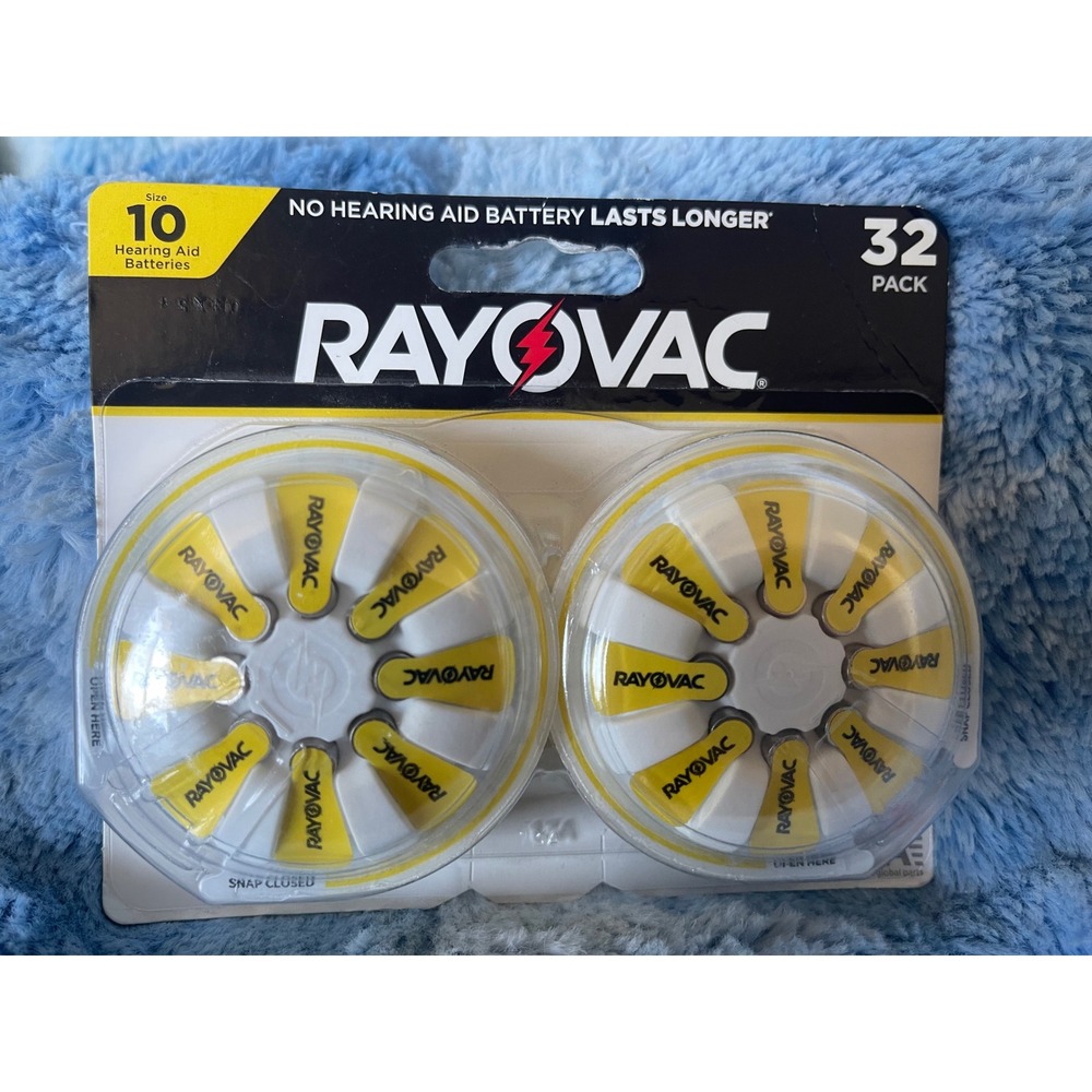 Rayovac Size 10 Hearing Aid Batteries 32 Pack Yellow Tab Zinc Air 1.45V L10ZA